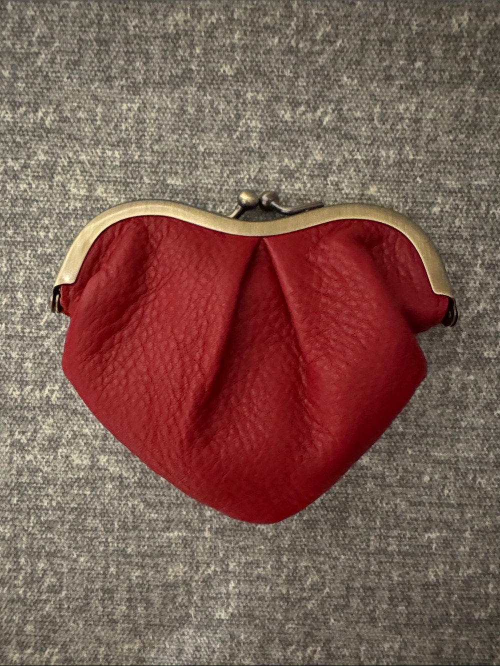 HOBO Red Leather Kiss-Lock Coin Purse with Brass Frame-Authentic